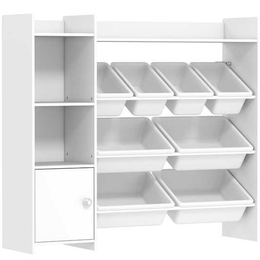 Storage unit with 8 removable bins—perfect for organizing kids’ rooms and playrooms.