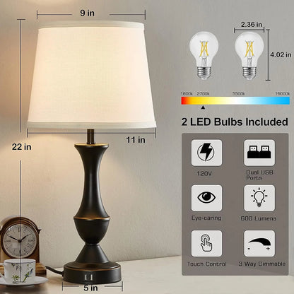 Elegant Set of 2 3-Way Dimmable Linen Fabric Lamps for Living Room & Bedroom Nightstands