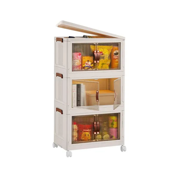3Pcs Foldable Storage Bins With Lid Front Magnetic Door Collapsible Stackable Closet Organizer Containers With 4Pcs Rotatable Wheels 8Pcs Small Wheels