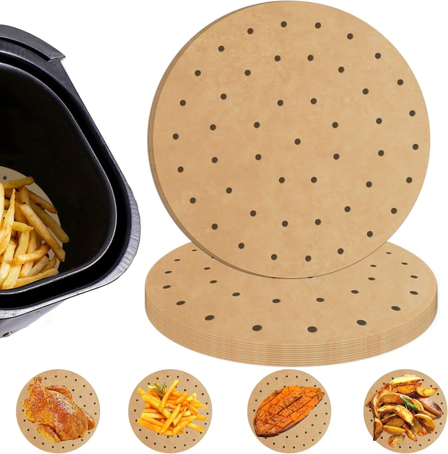 Ultimate 7-Inch Air Fryer Liners - 100 Pcs Perforated Parchment Paper for Philips, Cozyna, Secura, Nuwave Brio & More - Perfect for 3.4-3.7Qt Air Fryers!