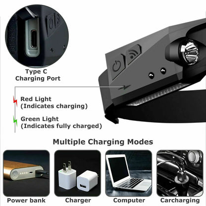 LED Headlamp USB Rechargeable Headlight Torch Work Light Bar Head Band Lamp
