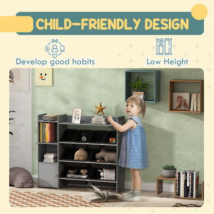 Toy Storage Unit With 8 Removable Bins, Storage Shelves, Cabinet, Grey