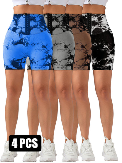 4 Pack Push Up Seamless Running Yoga Top For Women Sportswear Gym Fitness Sets 3-ROW HOOK Seamless Tie Dye Tummy Control Leggings