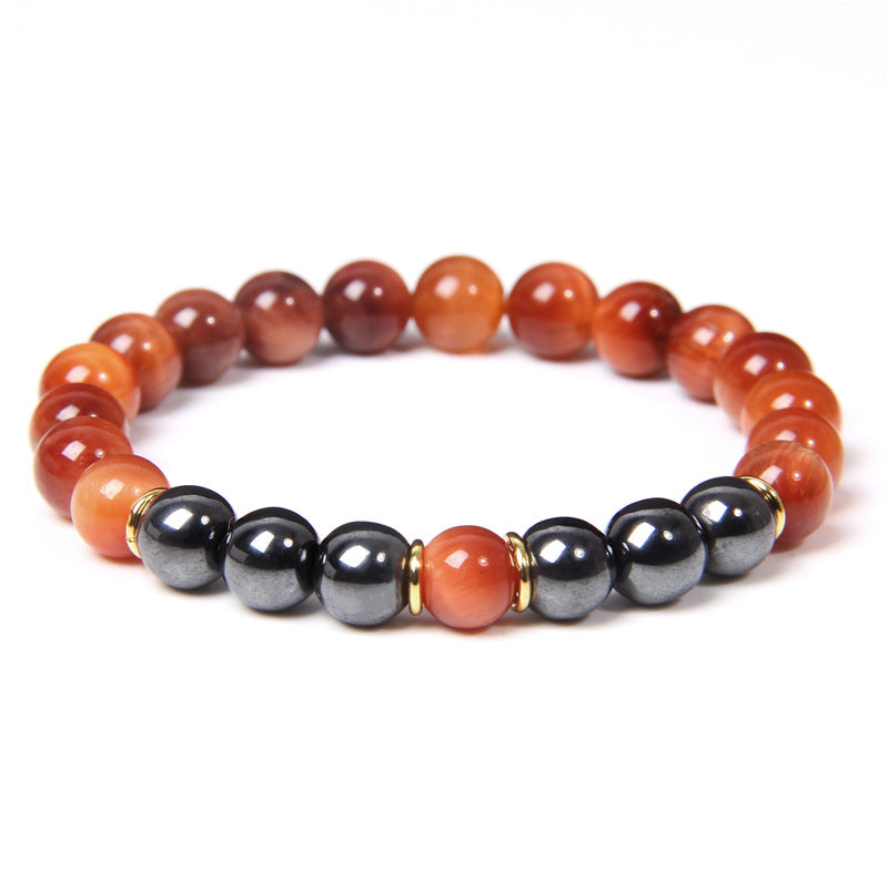 Black gallstone and tiger eye energy bracelet for men—bold style and balanced strength.