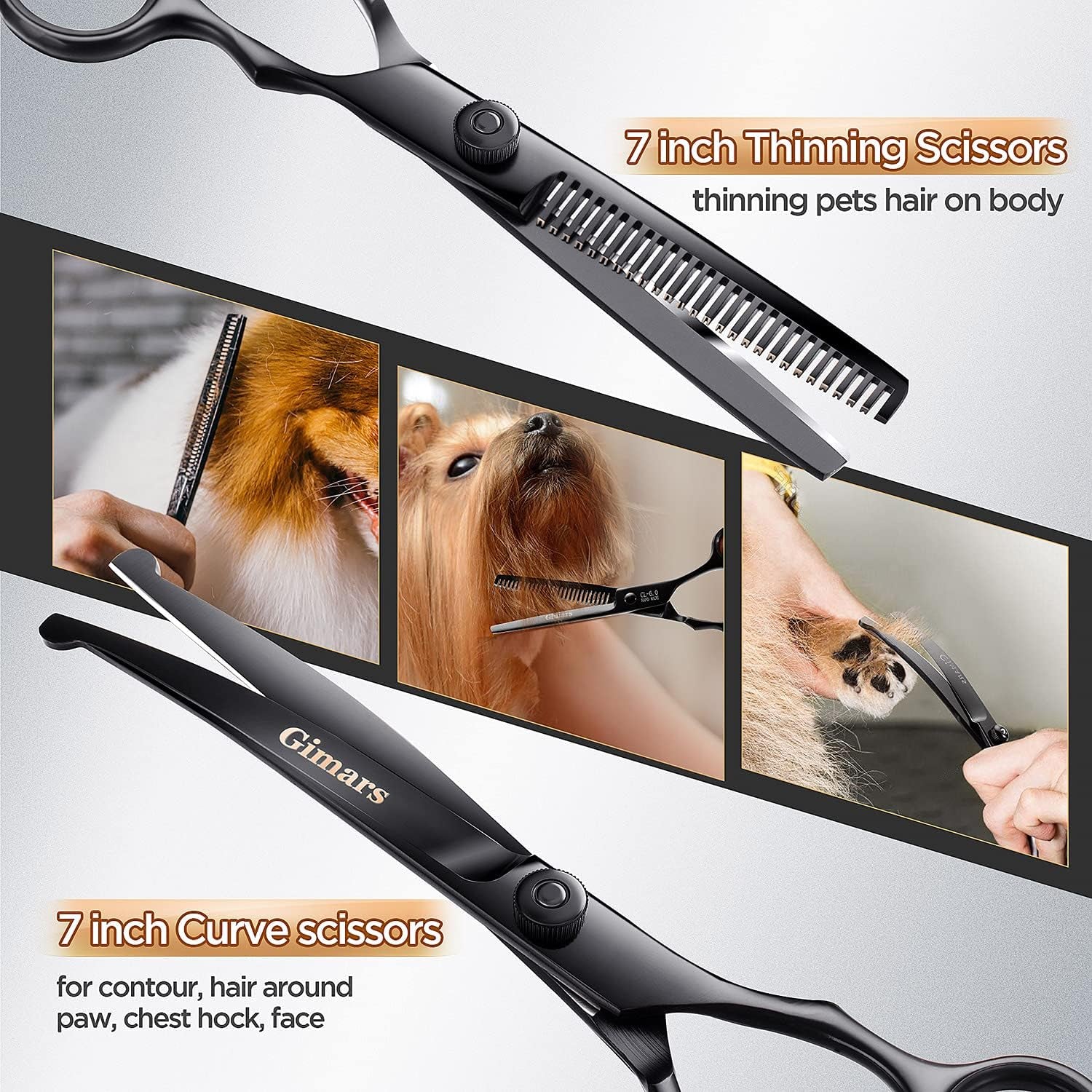 7-Inch Heavy Duty 6-in-1 Professional Grooming Scissors for Dogs & Cats - Safety Round Tip, Titanium Coated Stainless Steel