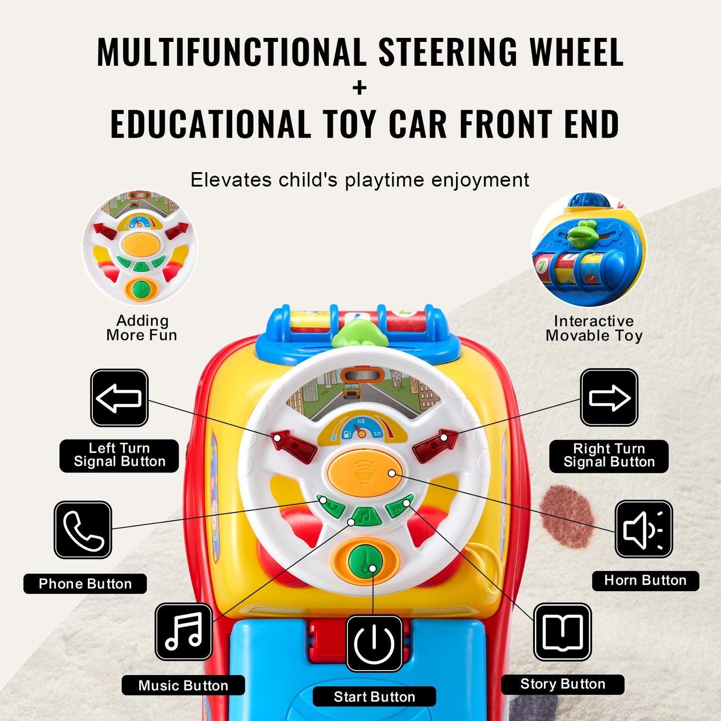 Push Car For Toddlers, Ages 1-4, Ride Racer, Sit To Stand Toddler Ride On Toy, Classic Kids Ride On Car With Music Steering Wheel, Horn & Seat Storage