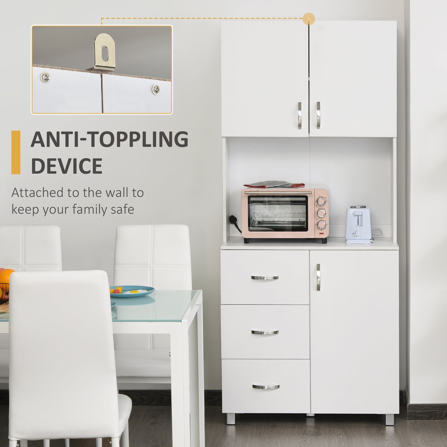 Freestanding Kitchen Buffet with Hutch Storage Organizer with 2 Door Cabinets