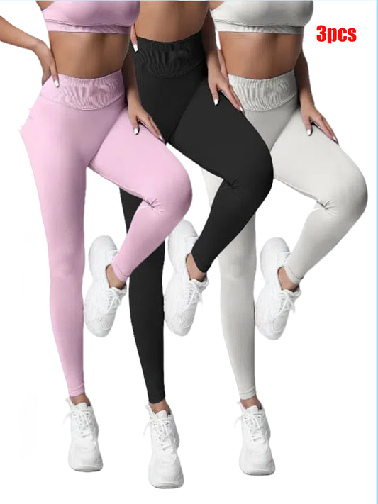 3-pack workout leggings for sports, yoga and fitness—stretchy, supportive, and versatile.
