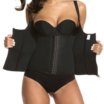 Zippered Waist Trainer Corset Waist Tummy Control Body Shaper Cincher Back Support With Adjustable Straps