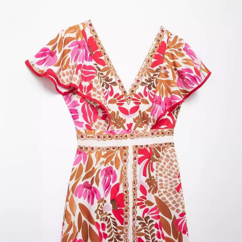 Positioning Printed Waist-controlled Dress Female