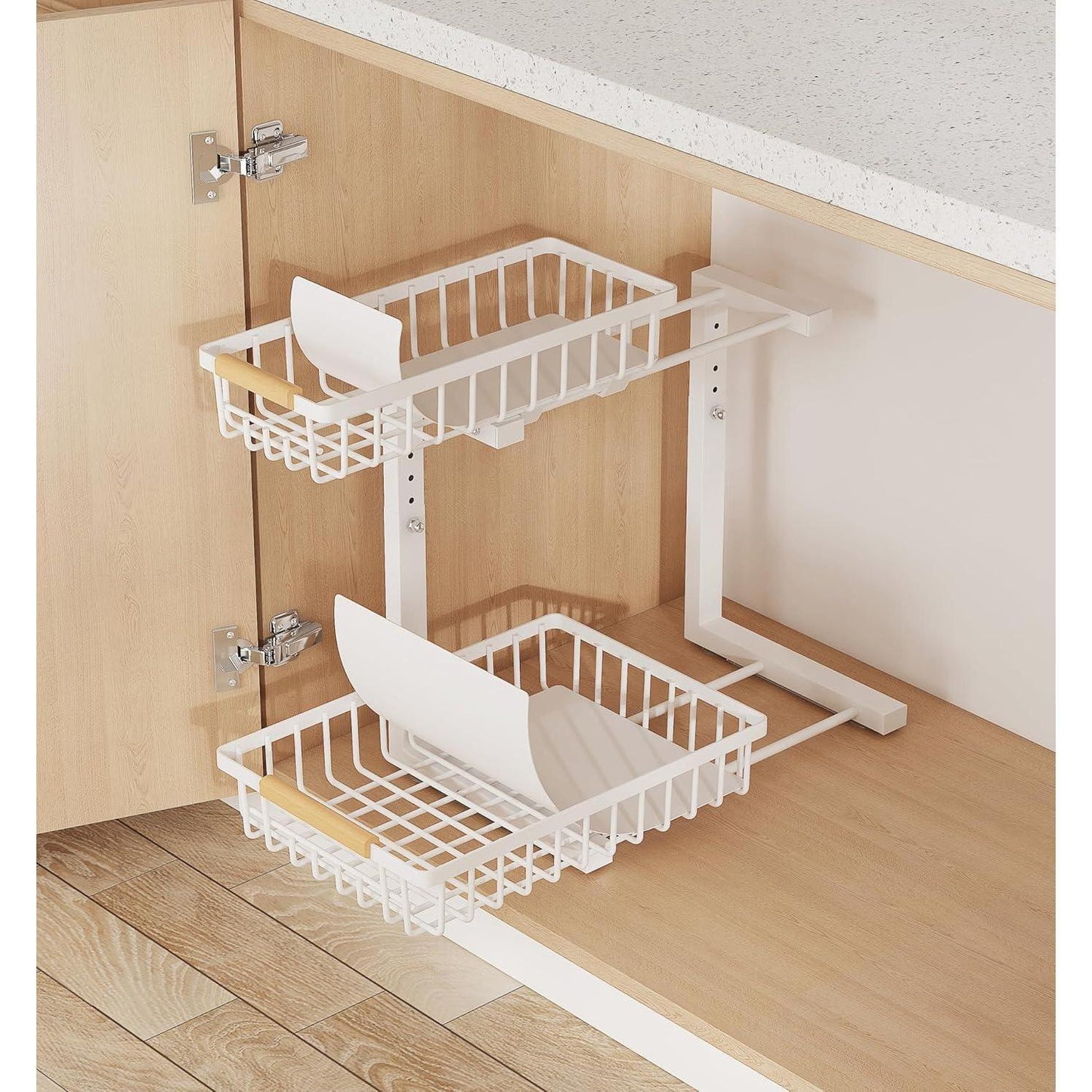 Metal Adjustable Height Two-Tier Drawer Kitchen & Bathroom Under Cabinet Storage Racks