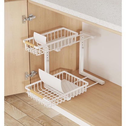 Metal Adjustable Height Two-Tier Drawer Kitchen & Bathroom Under Cabinet Storage Racks