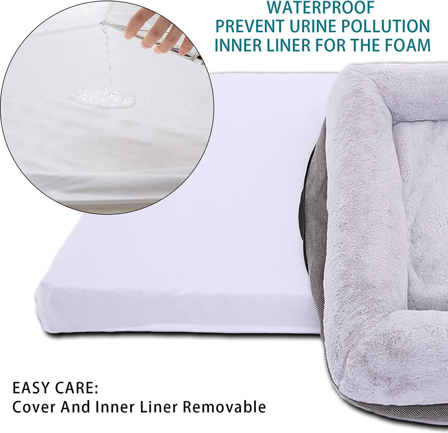 Luxurious Orthopedic Dog Bed for Extra Large Dogs - Bolster Sofa with Removable Washable Cover, Non-Skid Bottom & Egg Foam Comfort - 46x30 Inch, Gray