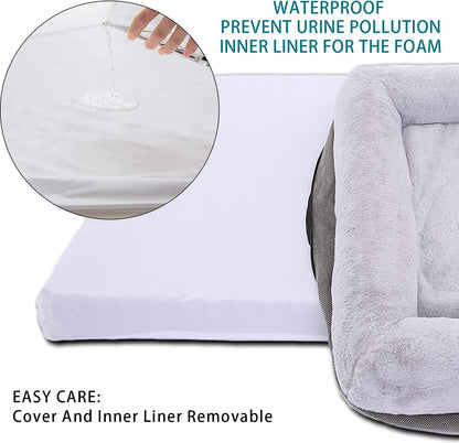 Luxurious Orthopedic Dog Bed for Extra Large Dogs - Bolster Sofa with Removable Washable Cover, Non-Skid Bottom & Egg Foam Comfort - 46x30 Inch, Gray