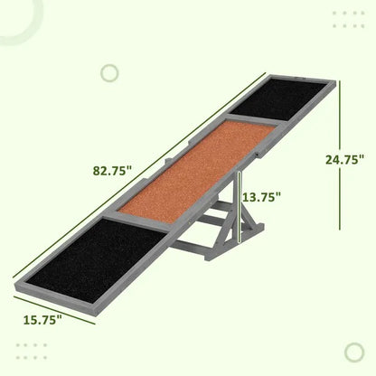 Wooden Dog Agility Seesaw For Training And Exercise, Weather Resistant, 83 L X 16 W X 14 H Inch