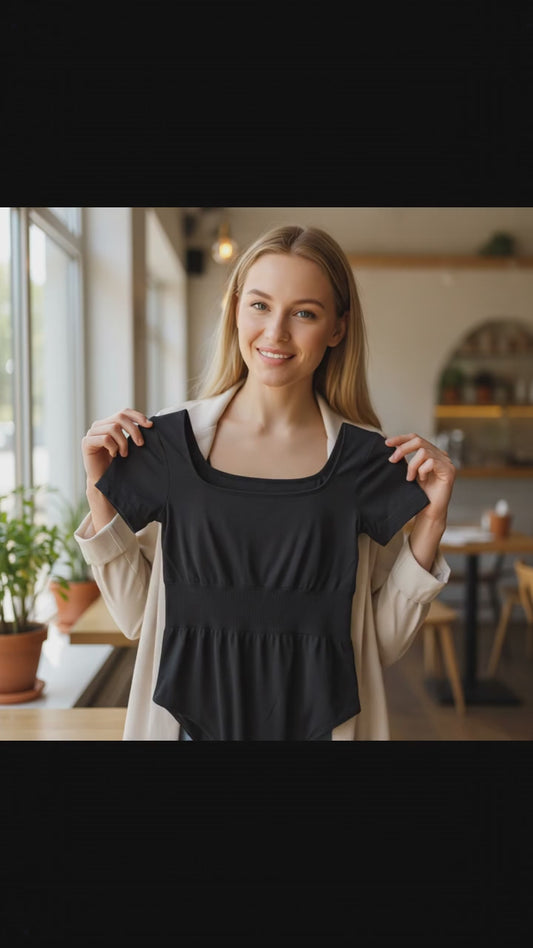 European And American Square-neck Cinched Corset Close-fitting Seamless Short Sleeve T-back